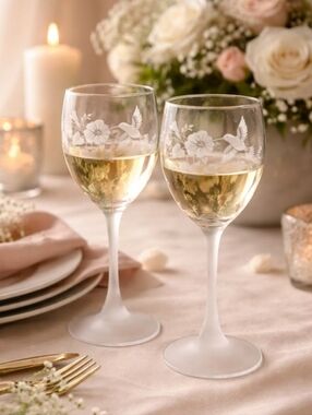 Set of 2 Vintage Avon Hummingbird Wine Glasses w/ Box